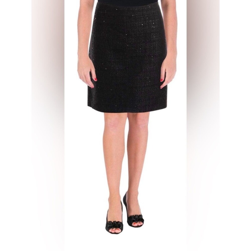 Anne Klein Black Sequined Tweed Mini Pencil Skirt Size 10 NWT